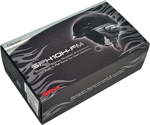 Sena SPH10H-FM-01 Motorcycle Bluetooth Stereo Headset and Intercom with Built-in FM Tuner for Half Helmets, Black