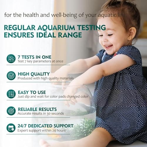 7 Way Aquarium Test Strips, 125 Count Fish Tank Test Strips for Freshwater Saltwater Pond, Water Testing Kit Aquarium for Chlorine, Total Hardness, Carbonate, Alkalinity, Nitrate, Nitrite and pH
