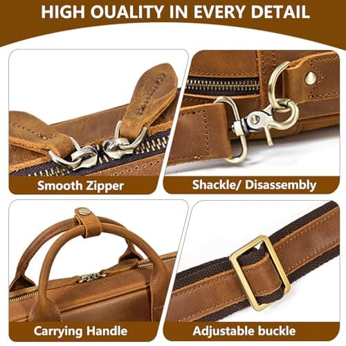 Personalized Leather Bag for Men, Full Grain Handcrafted Leather Briefcase with Multiple Compartments, Custom Business Laptop Messenger Bags,Top Choice Gifts for Birthdays, Christmas, Graduation