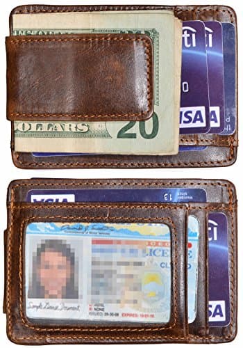 HOPSOOKEN Money Clip RFID Front Pocket Wallet Men Leather Slim Minimalist Wallet