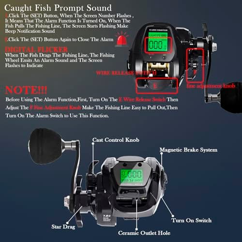 SAMOLLA Smart Digital Line Counter Fishing Reels Saltwater Baitcaster Reels Multi-Function 22Lb/35Lb Max Drag