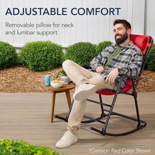 Best Choice Products Outdoor Zero Gravity Rocking Chair, Folding Reclining Patio Lounge Chair with Adjustable Pillow for Lawn, Beach, Camping - Blue