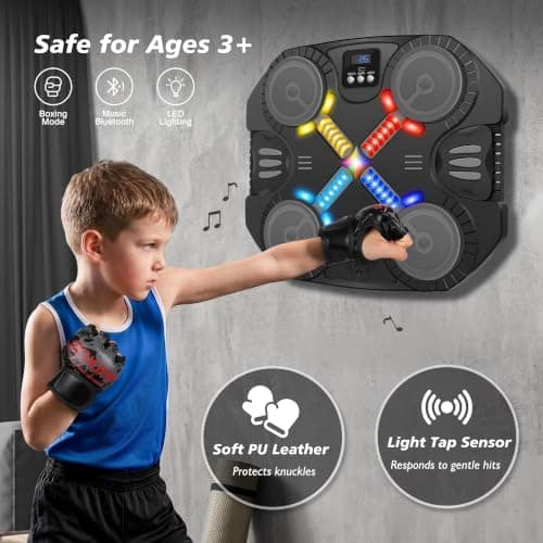 Music Boxing Machine Sport Toys for Kids and Adults,Wall Mounted Bluetooth Smart Punching Target,Training Pad Toy with Boxing Glove,Ideas Toys for Boys Girls Kids 3 4 5 6 7 8 9 10 11 12+ Years Old