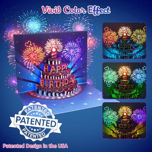 INPHER Birthday Cards Fireworks Pop Up Cake Light and Music Happy Birthday Gifts Decorations for Women, Men, Mom, Grandma