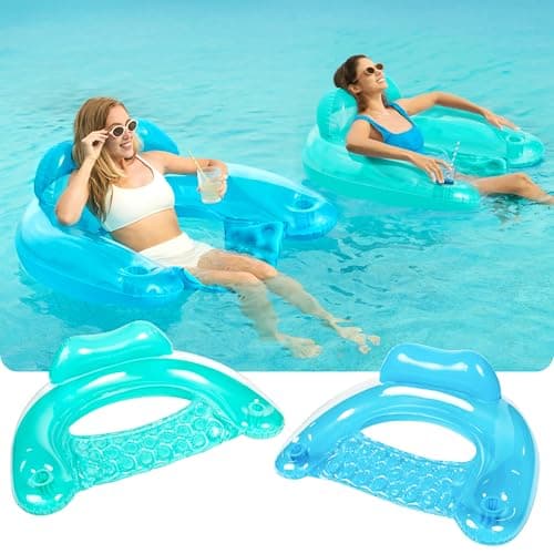 SLOOSH Inflatable Pool Floats Adult,2 Pack Pool Chairs with Cup Holders,Blow up Floats Chair,Hammock Noodle Mat for Relaxing Summer Water Fun Swimming Party Beach