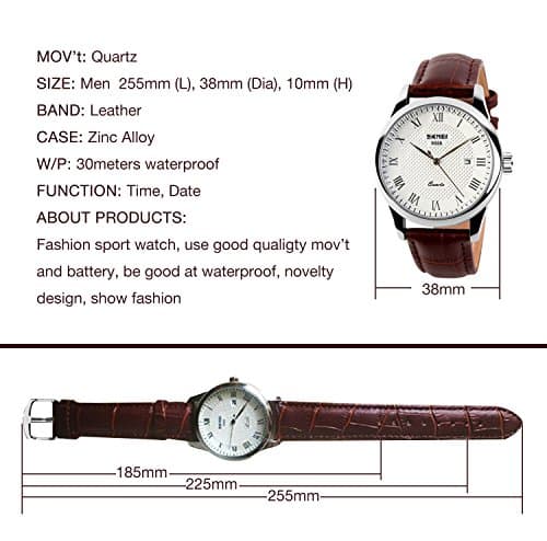 cofuo Mens Leather Band Quartz Watch, Men's Analog Business Working Roman Numeral Casual Waterproof Watches with Calendar Date Daily Dress Fashion Wristwatch - Brown