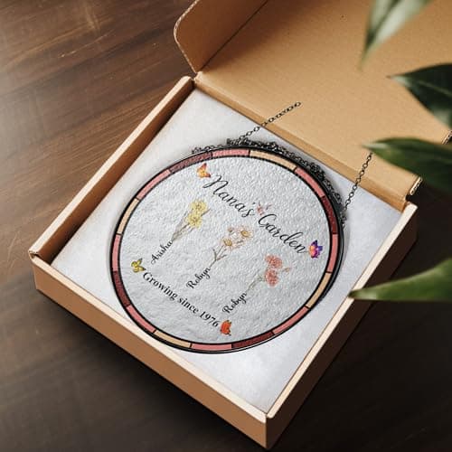 NAZENTI Personalized Mom's Garden Stained Glass Suncatcher with Birth Month Flowers, Custom Grandma's Garden Window Hanging Ornament, Mothers Day Grandma Mom Gifts, Gifts for Mommy, Mama