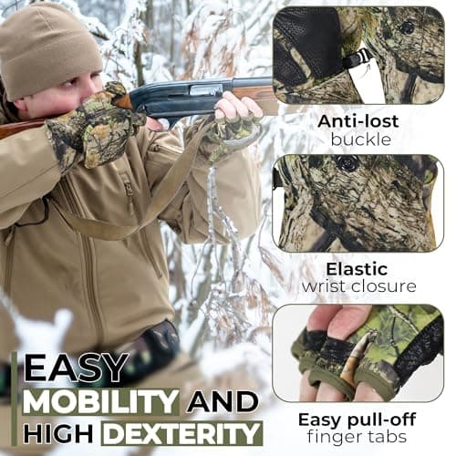 HANDLANDY Cold Winter Weather Fishing Gloves for Men and Women,Fingerless Gloves Convertible Flip Top Mittens