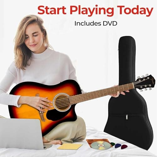 Fender FA-125CE Dreadnought Cutaway Acoustic-Electric Guitar - Sunburst Bundle with Gig Bag, Strap, Strings, Picks, and Austin Bazaar Instructional DVD
