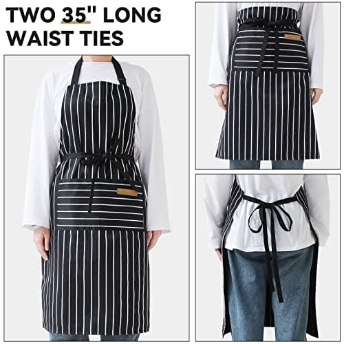 NLUS 2 Pack Kitchen Cooking Aprons, Adjustable Bib Soft Chef Apron with 2 Pockets for Men Women(Black/Brown Stripes) B08F79GXXM