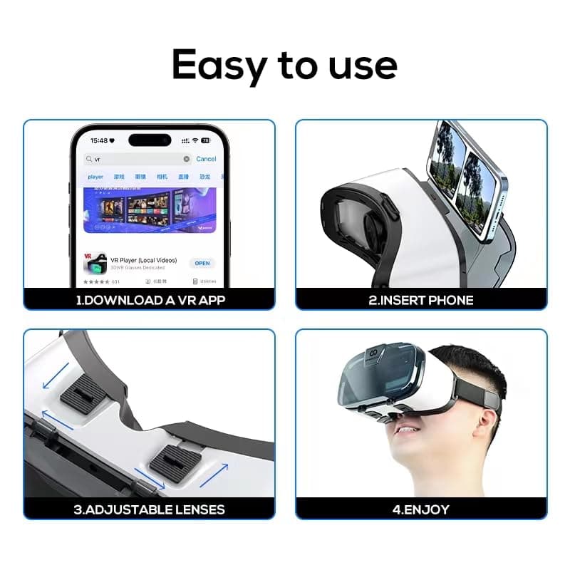 UMEEUTOO 2025 New VR Headset for iPhone & Android Phone, Virtual Reality Goggles for VR Game Video Movies, Education,Kids, Compatible with Phones 4.5"-6.3"