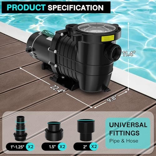 Pool Pump Above Ground/Inground, 2 HP 6900GPH Powerful Selfpriming Pool Pumps for 15,000-31,000 Gallons Pools, Dual Voltage Swimming Pool Pump with Strainer Basket & Drain Plug (2.0HP)