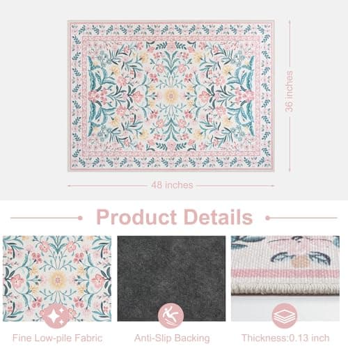 Anidaroel 36"x48" Office Chair Mat for Hardwood Floor, Boho Floral Floor Mat for Office Chair, Anti-Slip Desk Rug for Office, Low Pile Desk Chair Mats for Hardwood, Blush Pink Small Office Rug