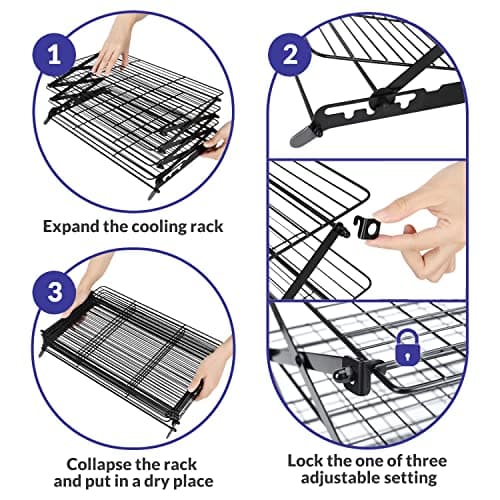 Geesta 2/3/4-Tier Upgraded Collapsible Cooling Rack with Adjustable 3 Setting Design Stackable Roasting Cooking Drying Wire Cooling Rack for Cookies Baking Gifts for Women B08BL5MP3Z