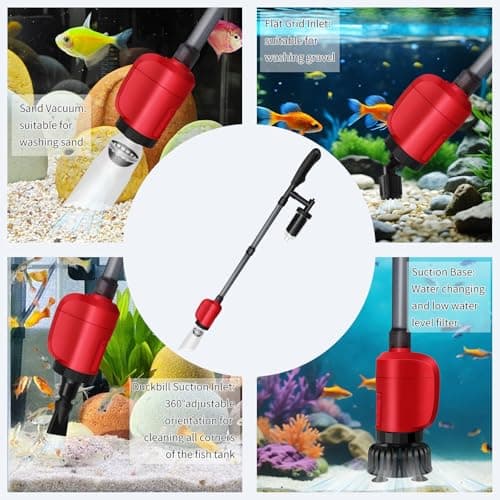 Electric Aquarium Vacuum Gravel Cleaner, 36W 6 in 1 Multifuction Automatic Fish Tank Gravel Cleaner Vacuum for Wash Sand & Water Changer