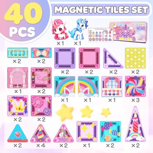 Travel Magnetic Blocks for Kids Toddlers Ages 3-5, 4-8 STEM Preschool Learning Sensory Montessori Magent Toys for Girls Gift Mini Magnetic Tiles Travel Set Unicorn Magnet Building Toys for Girls Gift B0HCZ6Y3M7