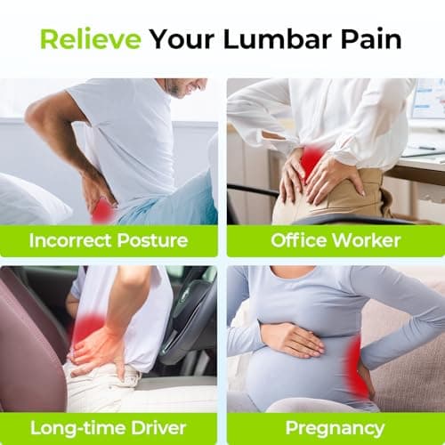 AUVON Lumbar Support Pillow for Office Chair with Patented Bulge for Lower Back Support, Ergonomic Office Home Essentials Improve Posture, Memory Foam Chair Cushion with Straps for Home, Office, Car