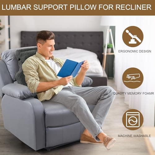HOMBYS Sherpa Fleece Lumbar Support Pillow with Headrest for Recliner,Memory Foam Recliner Chair Cushion for Back Pain,Big High Back Support for Recliner with Chair Headrest for Elderly (Grey)