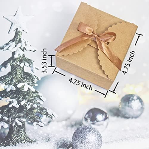 Empty Paper Boxes for Cookies, Candy, Chocolate, Craft, Candle, Gift Giving, Birthday, Parties, Holiday, 4.75 X 4.75 X 3.53 WEWILUCK Brown Box for Presents, 10 Pack Small Kraft Gift Boxes with Ribbon B09M3L1L2J