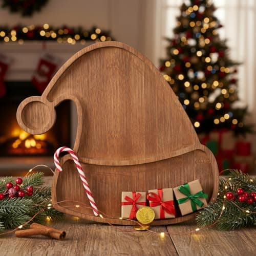 Maxcheck Santa Hat Christmas Serving Tray Platter Charcuterie Board Christmas Wood Serving Dish Cutting Board Rustic Farmhouse 11.42 x 10.43 Inches Table Plate for Cheese Food Fruit Party