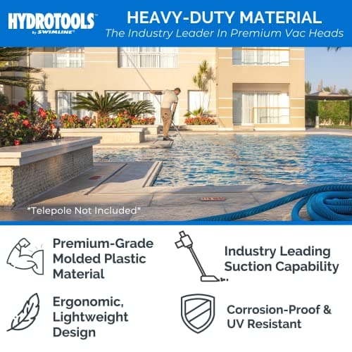 SWIMLINE HYDROTOOLS Manual Vacuum Head Attachment For Inground & Above Ground Pools |Weighted Flexible Swimming Pool Vac Head Rectangle Shape W/ Wheels| Swivel Hose 1-1/4 or 1-1/2’’| Clean 8150