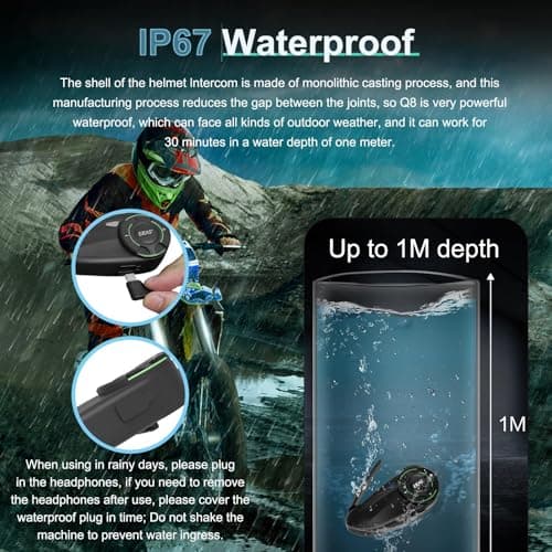 SolaMr Q8 Motorcycle Helmet Bluetooth Headset, 230hours Standby, 6 Riders Mesh Communication Systems with Audio Multitasking, Music Sharing, Noise Cancellation, FM Radio, Loud Interphone -2 Pack