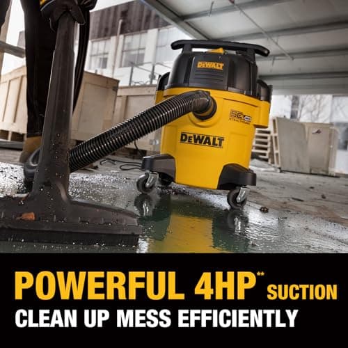 DEWALT 5 Gallon STEALTHSONIC Shop Vacuum Wet and Dry, Powerful Suction & Portable Shop Vac with Attachments, Ultra Quiet Wet Dry Vac for Home, Garage, Car, Workshop, Jobsite, DXV05P-QT, 4 Peak HP
