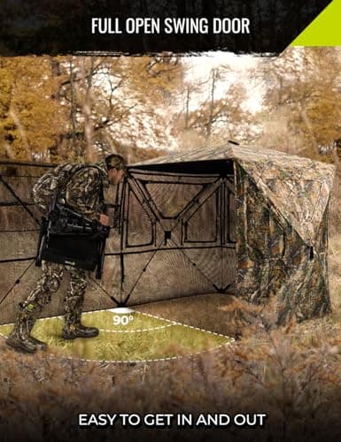 TIDEWE Hunting Blind 360°See Through with Large Open Door, Pop Up Ground Blind with Removable Curtain & Carrying Bag, Portable Resilient Tent(Forest Fade Camo)