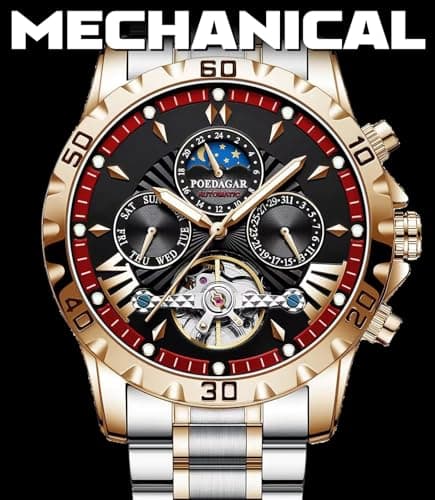 FORSINING Mechanical Men's Watch, Moon Phase Tourbillon Automatic Self-Wind Wristwatch, Luxury Stainless Steel Band 43mm Big Dial Mens Wrist Watch with 3 Sub Dial