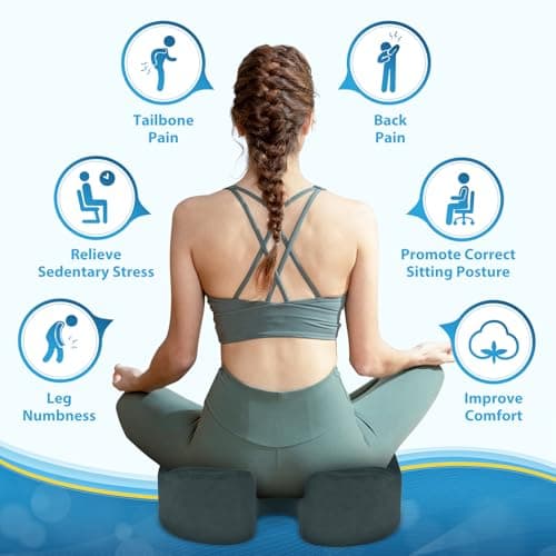 BlissTrends Seat Cushion,5.2in Thick Memory Foam Cushions for Office Chair, Car Seat, Airplane, Relieving Pressure Tailbone Sciatica Back Pain for Long Sitting Office Workers, Car Drivers DarkGreen