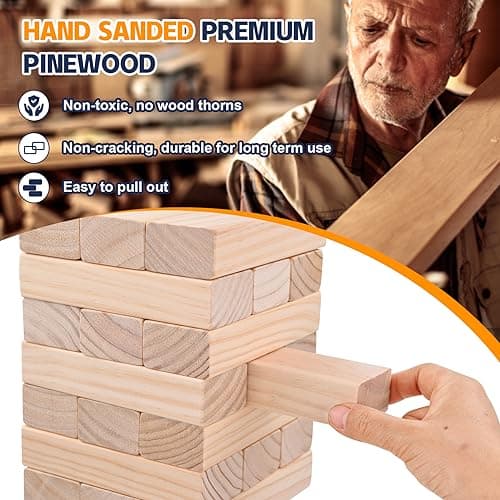 Giant Tumble Tower Games for Kids and Adults 57 Blocks New Zealand Pine Wooden Blocks Stacking to Over 4.2FT Family Game for Indoors Outdoors Yard Games for Family