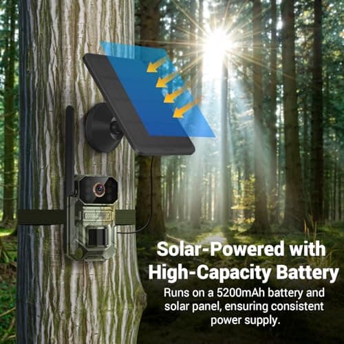 4G LTE Cellular Trail Camera with Solar Panel, 1080p Full HD Game Cameras, Live View, Night Vision, Motion Detection, 2-Way Talk, IP65, Built-in SIM Card, Unlimited Plan (Sold Separately)