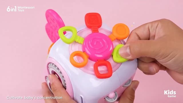 Montessori 6-in-1 Activity Cube, Lights & Sounds, Wheels for Tummy Time & Crawling Training, Birthday Gifts MoraBaby Toys for 1+ Year Old Girl, Musical Busy Cube for Toddlers 1-3 B0FVG81T31