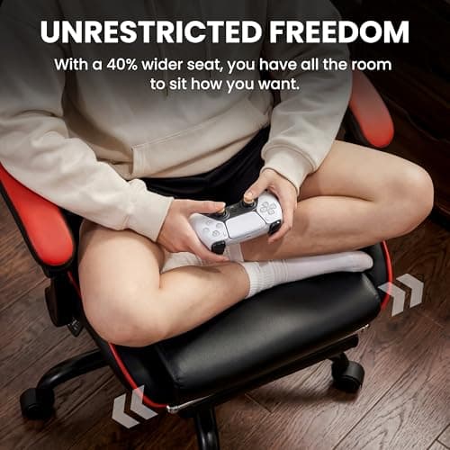 Gaming Chair, Ergonomic Computer Chair with Footrest and Lumbar Support, Height Adjustable Office Chair with 360° Swivel Seat and Headrest (Red & Black)