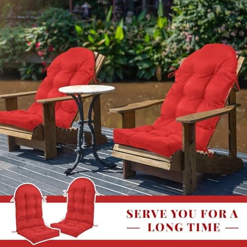Geelin 4 Pcs Outdoor Patio Chair Cushion Thick High Back Adirondack Chair Cushion Tufted Weather & Fade Resistant Anti-Slip Outside Rocking Chairs Pads with Ties, 44 x 19 x 4 Inch (Red)