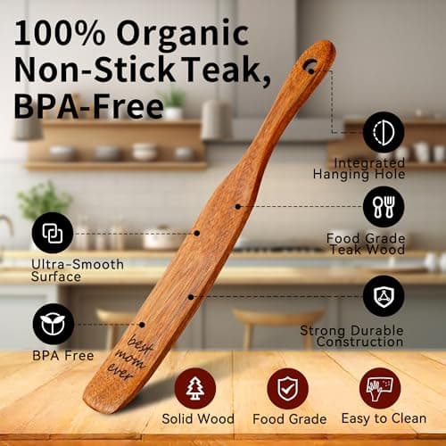 Gifts for Mom from Daughter Son, BEST MOM EVER Teak Wood Spurtle Spatula, Christmas Birthday Mother's Day Gifts, Best Mom Gift, Natural Kitchen Utensils for Sourdough Starter, Mixing, Jar Scraping