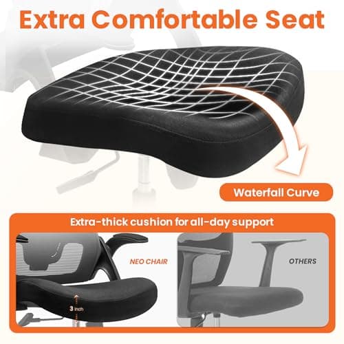 NEO CHAIR Office Desk Gaming Chair Computer High Back Mesh Seat with Rolling Wheels Ergonomic Adjustable Comfy Flip-up Armrests Lumbar Support Height for Home (Black)