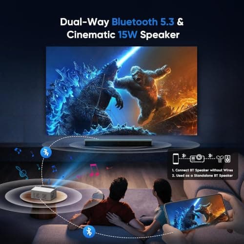 TMY Mini Projector, Upgraded Bluetooth Projector with Screen, 1080P Full HD Portable Projector, Movie Projector Compatible with TV Stick Smartphone/HDMI/USB, indoor & outdoor use