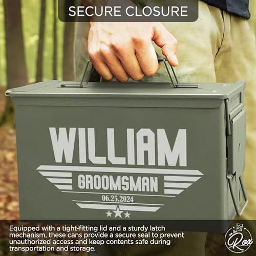 On The Rox Personalized Groomsmen Ammo Box For Men - Custom Groomsmen Ammo Can Gift Set - Authentic Grade 1 Military Ammo Box Gift For Dad - Personalized Wedding Favors - Custom Gift B0CWLPHL32