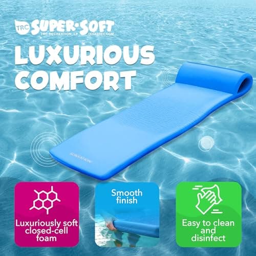 TRC Recreation Sunsation Thick Foam Pool Float Lounger w/Headrest for Lounging & Sunbathing in Swimming Pools, Beaches & Lakes