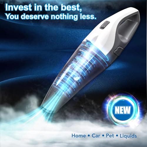 Sonashi Handheld Wet Dry Vacuum Cleaner 6000PA Suction, Dual HEPA Filters, Quick USB Charging - Portable for Automobile and Home Cleaning LED Light Portable Vacuum Cordless