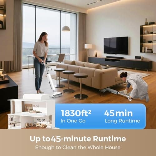 Wet Dry Vacuum Cleaner, 180° Lay-Flat Cordless Vacuum Mop Combo with Edge Cleaning, All-in-One Floor Cleaner for Hard Floors, Self-Cleaning, 45mins Runtime, LED Display, Voice Prompts