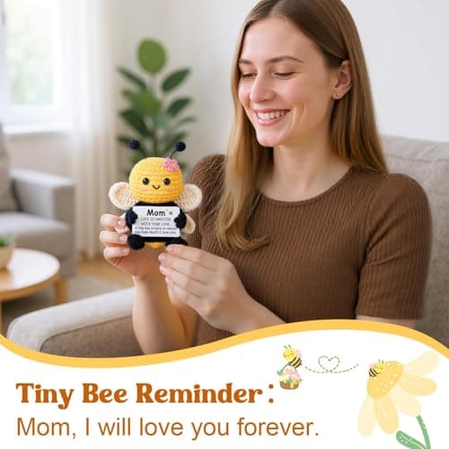 Gifts for Mom from Daughter Son, Mom Birthday Gifts - Cute Handmade Crochet Bee - Birthday Valentines Mothers Day Christmas Bonus Step Mother In Law, I Love You Mama Present, Emotional Support