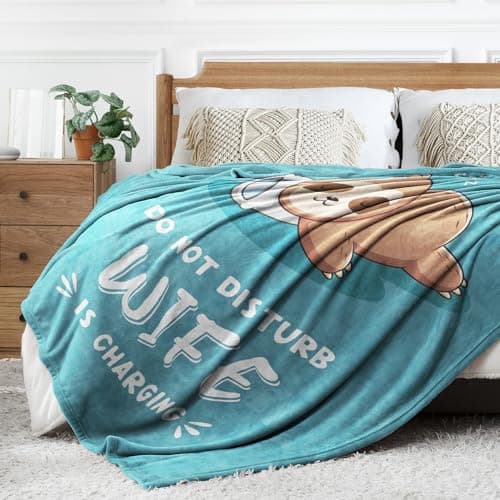 Wife is Charging Sloth Blanket 60" x 50", Cyan, Christmas Mothers Day Birthday Gift for Wifey from Husband Leebbsin Funny Gifts for Wife, Anniversary Wedding Gifts for Wife B0DNMFTB5W