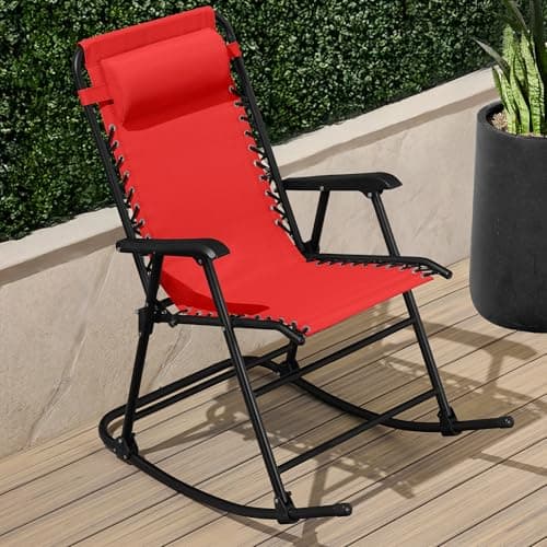 Best Choice Products Outdoor Zero Gravity Rocking Chair, Folding Reclining Patio Lounge Chair with Adjustable Pillow for Lawn, Beach, Camping - Crimson Red