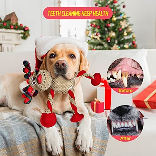 IOKHEIRA Christmas Dog Toys for Large Medium Small Breeds Dogs - Dog Toys Reindeer Squeaky Plush Stuffed Animals Dog Chew Toys with Cotton Material Crinkle Paper 25