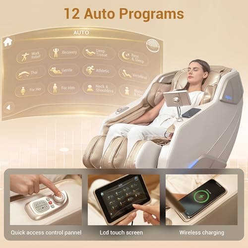 MYNTA Massage Chair Full Body with Heat, Zero Gravity SL-Track 3D Massage Chairs with Thai Stretching, 12 Modes,12 Massage Techniques, Calf & Foot Massage, Wireless Charging, White Noise