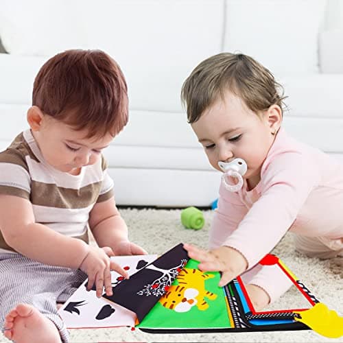 Tummy Time Baby Mirror Infant Toys Newborn 0 3 Months Brain Development with Crinkle Cloth Book Teether Black and White High Contrast Baby Toys 2 4 5 0-6 Month Boys Girls Sensory Activity Shower Gifts