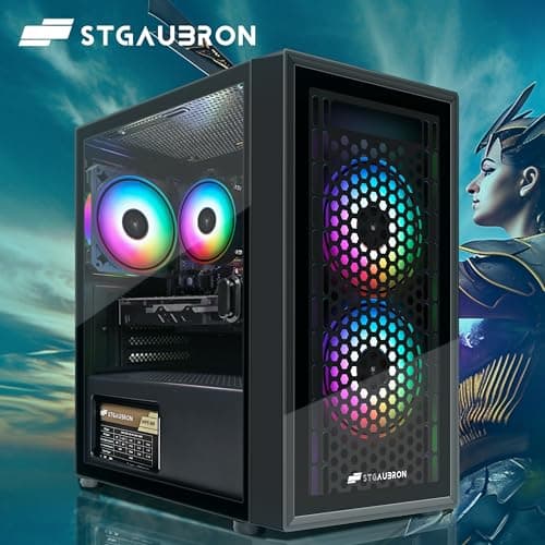 STGAubron Gaming PC Computer Desktop, Radeon RX 560 4G GDDR5, Intel Core i5 up to 3.6G, 16G RAM, 512G SSD, WiFi 6, BT 5.0, RGB Fan x 3, Windows 11 Home