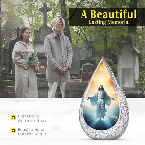 Jesus Christ Small Urn for Ashes Adult Male & Female - Straight Drop Burial Urns for Adult Human Ashes - Remembrance Gift for Loss of Husband - Decorative Cremains Holder (3 Inch) B0FBRT54QK
